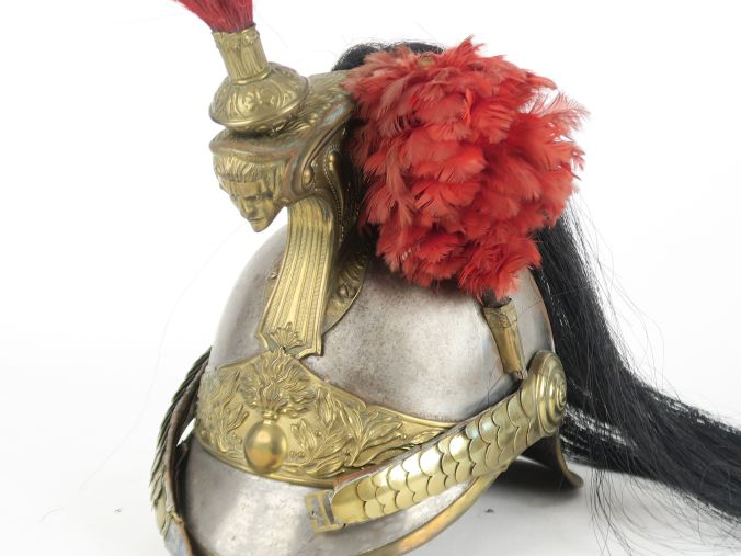 Casque modèle 1874 de cuirassier, troupe.  Bombe en fer et marque du f