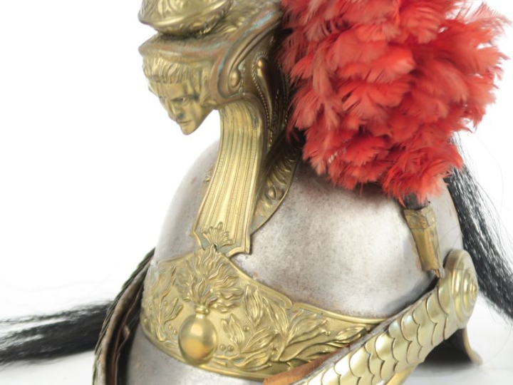 Casque modèle 1874 de cuirassier, troupe.  Bombe en fer et marque du f