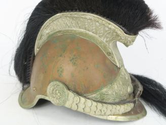 Vente aux enchères Casque de gendarme à cheval modèle 1912.  Bombe en cuivre frappé « FRA