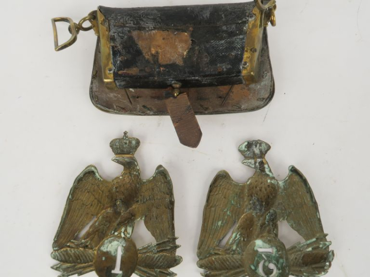 SECOND EMPIRE.  Trois pièces :  Coffret de giberne de la cavalerie de 
