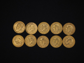 Vente aux enchères 10 souverains or : 1911, 1912, 1914, 1911, 1911, 1922, 1912, 1913, 193