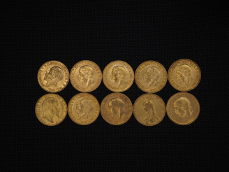 Vente aux enchères 10 souverains or : 1929, 1911, 1930, 1912, 1929, 1929, 1908, 1891, 191