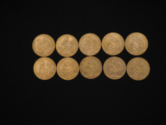 Vente aux enchères 10 pièces de 20 Francs or : 1907, 1910, 1906, 1904, 1910, 1910, 1910, 