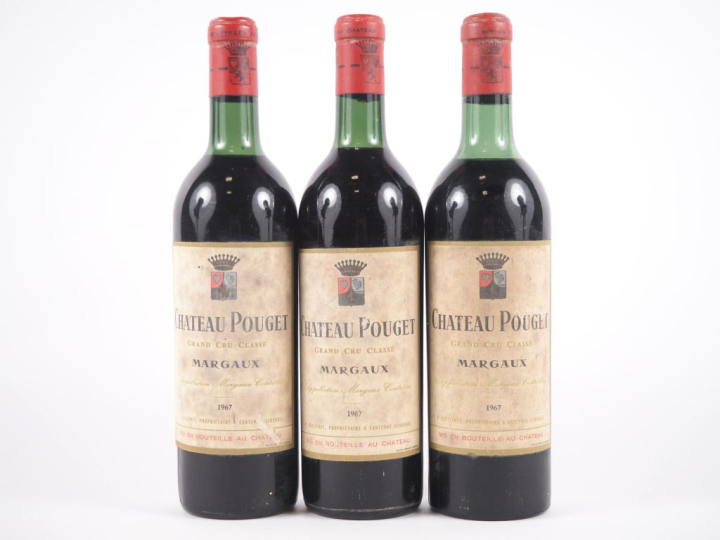 3 BOUTEILLES CHÂTEAU POUGET GCC MARGAUX - 1967 - 2 BG/1 LB