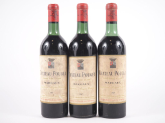 Vente aux enchères 3 BOUTEILLES CHÂTEAU POUGET GCC MARGAUX - 1967 - 2 BG/1 LB