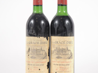 Vente aux enchères 2 BOUTEILLES CHÂTEAU LA GRACE DIEU GC ST ÉMILION - 1970 - 1 BG/1 HEP/E