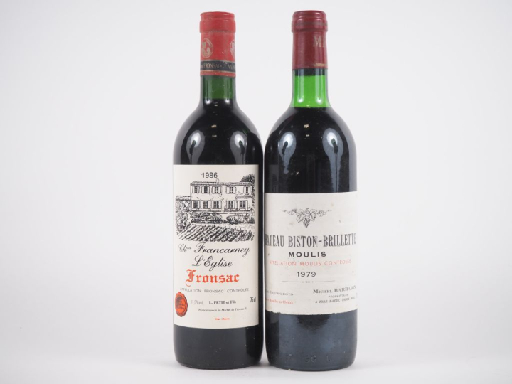2 BOUTEILLES : 1 CHÂTEAU BRILLETTE MOULIS 1979 BG - 1 CHÂTEAU FRANCARN