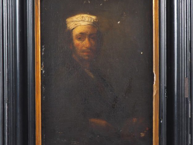 Ecole française fin XIXème. "Portrait d'homme à la coiffe blanche".  H