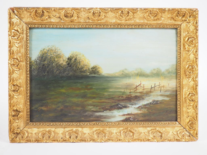 2 différents tableautins "paysage"  Huiles sur carton Dim. 17,5 x 27 c