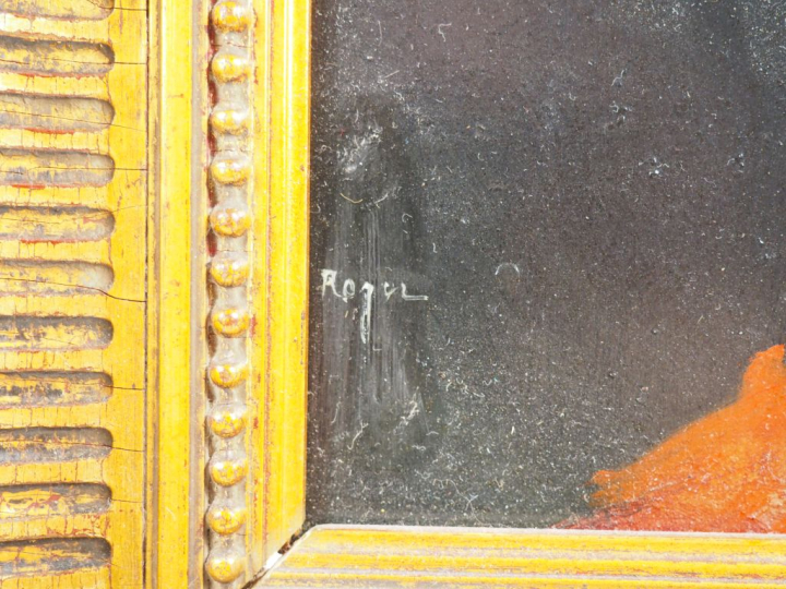 Ecole française début XXème. "Portrait de femme à la tunique rouge". H