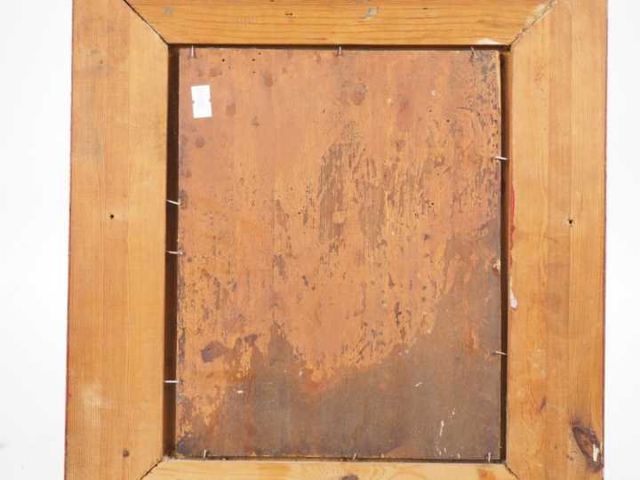 Ecole française début XXème. "Portrait de femme à la tunique rouge". H