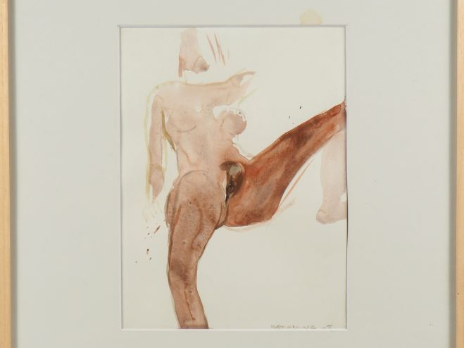 FOUAD BELLAMINE.  "femme nue"  Aquarelle, signée en bas à droite  Dim.
