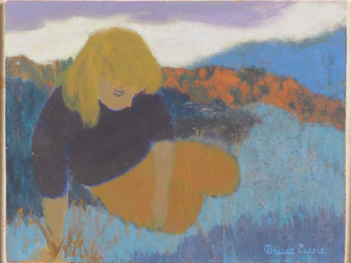 Bruce CURRIE. "portrait de Jenne" Huile sur carton, signée en bas à dr