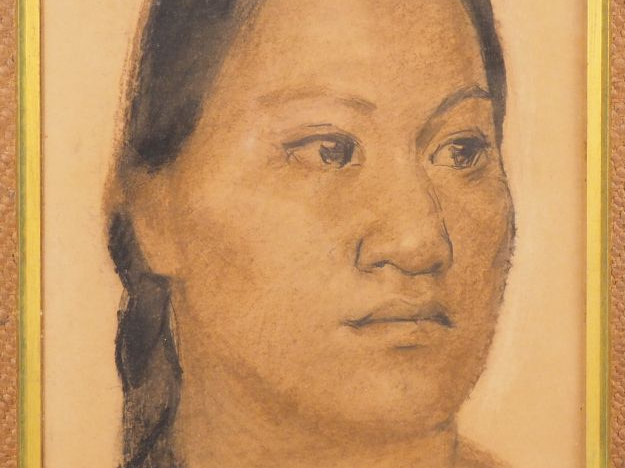 A. DEQUENE.  "Ery, la belle tahitienne" Dessin, signé en bas à droite 