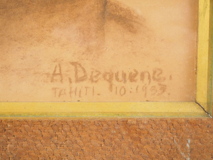 A. DEQUENE.  "Ery, la belle tahitienne" Dessin, signé en bas à droite 
