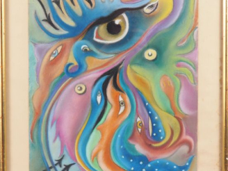 Vente aux enchères SALEZA.  "Peche sous marine" Pastel, signé en bas à droite Dim. 50 x 3