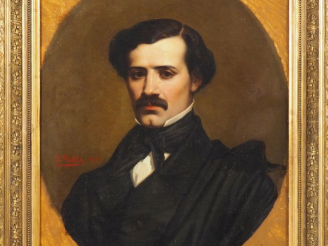 Vente aux enchères J. VIALLE.  "portrait d'homme à la moustache" Huile sur toile, signée 