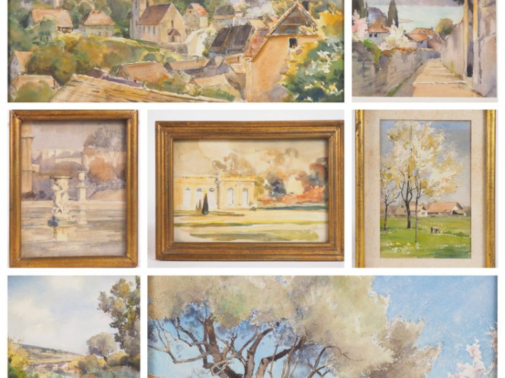 Anna ZUBER. "paysages" Bel ensemble de sept aquarelles