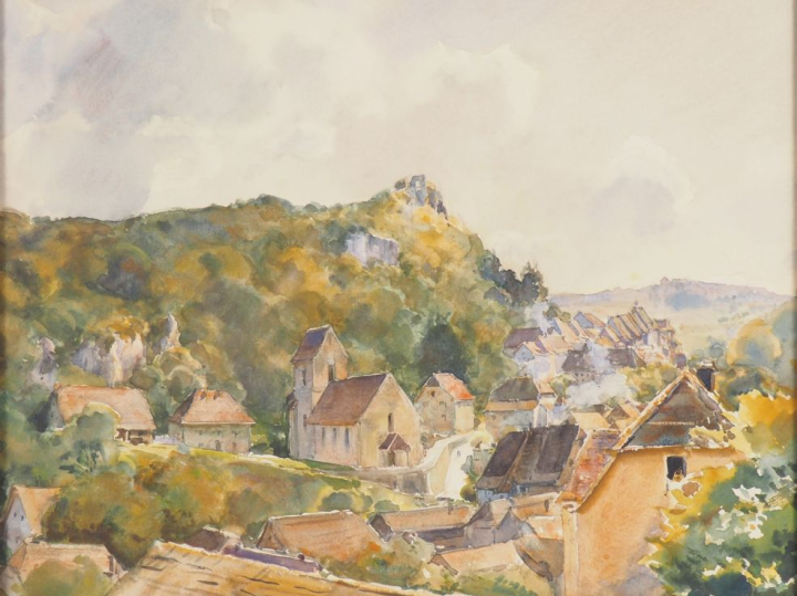 Anna ZUBER. "paysages" Bel ensemble de sept aquarelles