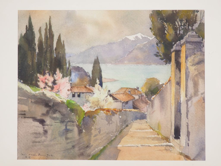 Anna ZUBER. "paysages" Bel ensemble de sept aquarelles