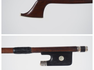 Vente aux enchères Archet de violoncelle	 fait par Louis Bazin en pernambouc monté argent
