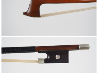 Vente aux enchères 	Archet de violon 	fait dans les ateliers JTL en pernambouc monté mail