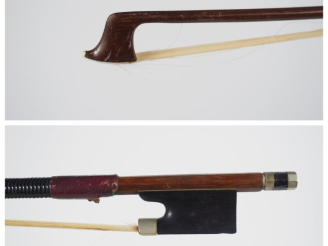 Vente aux enchères archet d'étude 	en bois d'abeille. (			voilé, mèche et garniture à ref