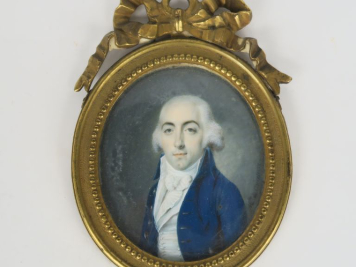 Marie-Thérèse NOIRETERRE. "Portrait d'homme à l'habit bleu". Miniature