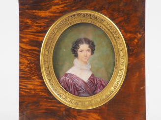 Vente aux enchères A. POISSANT.  Ecole française XIXème "portrait de jeune femme à la rob