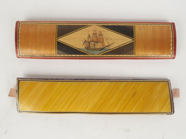Etui à message première partie du XIXème en marqueterie de paille à dé