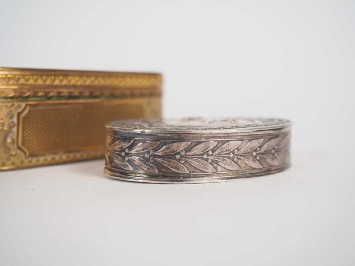 Boite XIXème de style Louis XVI en argent 925 à décor dans une réserve