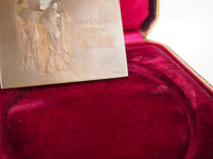 ROTY. Plaque en bronze à patine brune, "dans le deuil de la patrie". D