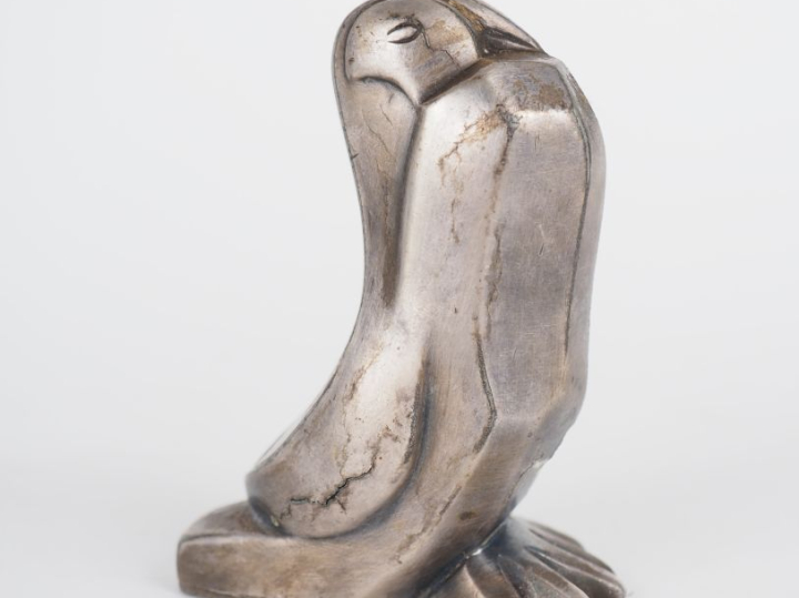 GALLIA. Salière en métal argenté de style Art Déco, "échassier". H. 8 