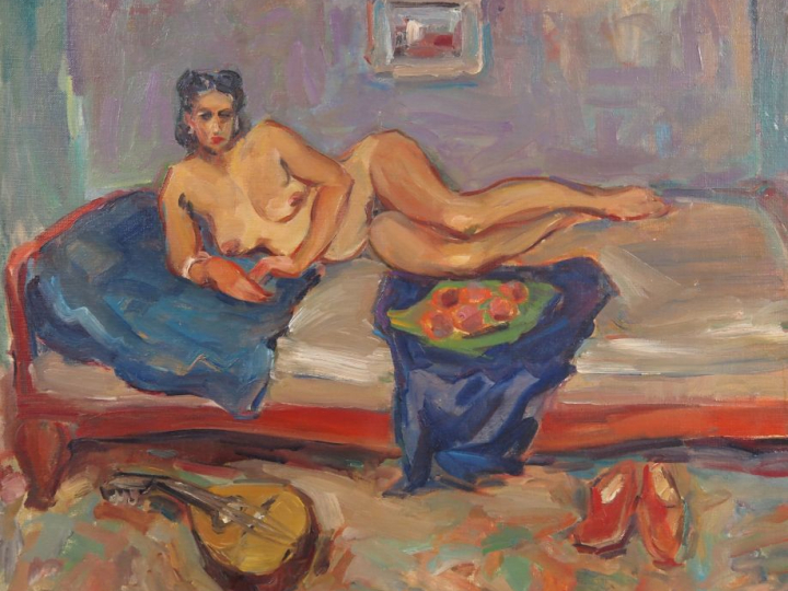 Raymond ESPINASSE.  "l'Odalisque"  Huile sur toile, marouflée, datée 4