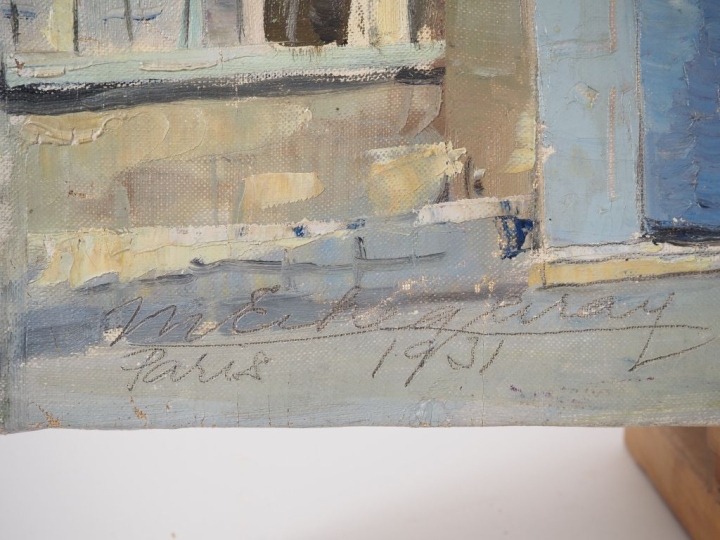 ETCHEGARAY.  "Rue de Paris".  Huile sur toile, signée en bas à gauche,