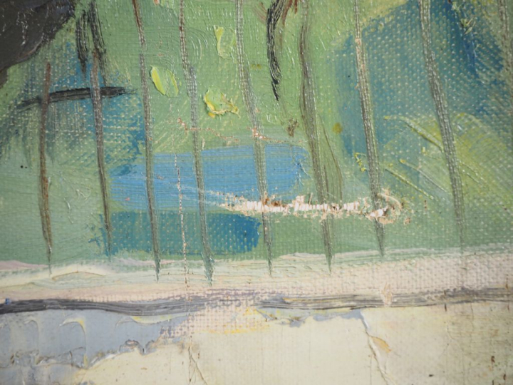 ETCHEGARAY.  "Rue de Paris".  Huile sur toile, signée en bas à gauche,