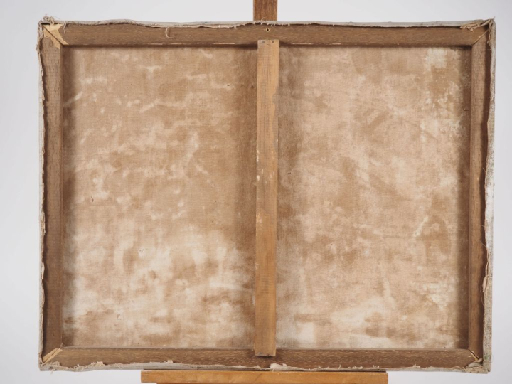 ETCHEGARAY. "Plage".  Huile sur toile, signée en bas à gauche, située 