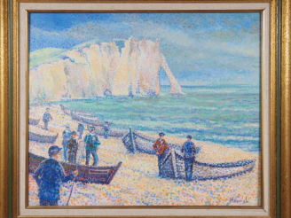 Vente aux enchères HAUREL.  "Etretat" Huile sur toile, signée en bas à droite Dim. 46 x 5