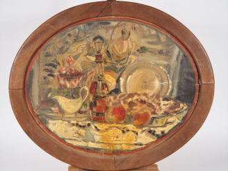 Vente aux enchères Mario CAVAGLIERI.  "nature morte" Huile sur toile ovale Dim. 61 x 50 c