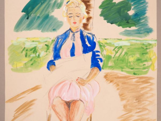 Vente aux enchères Mario CAVAGLIERI.  "Portrait de jeune fille lisant" Aquarelle, signée 