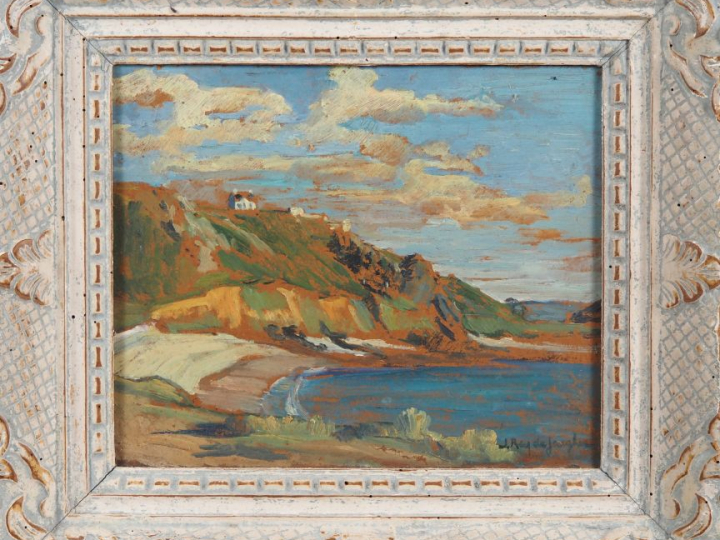 Suzanne REY de JAEGHER.  "La côte sauvage ".  Huile sur panneau, signé
