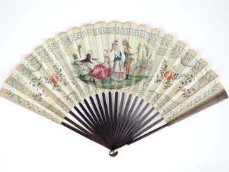 Vente aux enchères Eventail révolutionnaire à 20 brins. Monture en palissandre. Feuille p