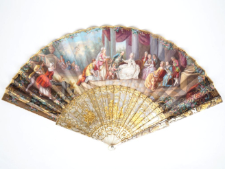 Vente aux enchères Eventail XIXème, vers 1845. France. En nacre repercée, burgautée. "les