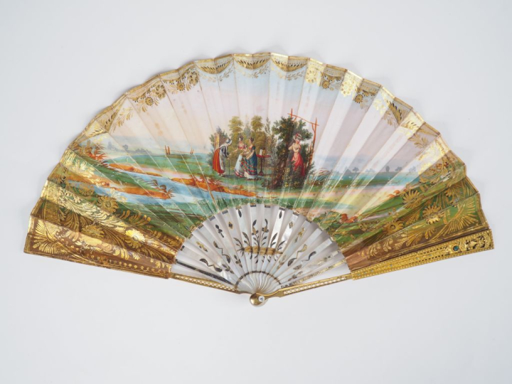 Eventail Restauration à 16 brins + 2 MB. Maîtres brins en métal doré g