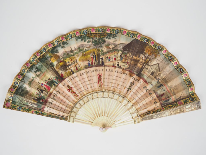 Eventail. Espagne XIXème à 16 brins + 2 MB. Monture en ivoire (à brins