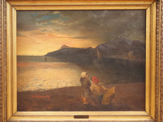 Vente aux enchères Yacinthe ALCHIMOVICZ. "Jeunes promeneurs en bord de falaise" Grande hu