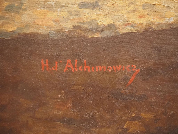 Yacinthe ALCHIMOVICZ. "Jeunes promeneurs en bord de falaise" Grande hu