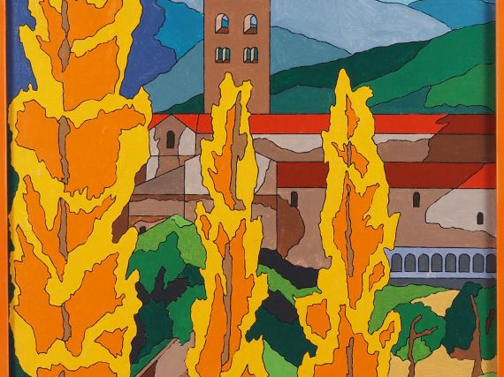 Francis BOBIN. "Saint Michel de Cuxa". Huile sur toile, signée en bas 