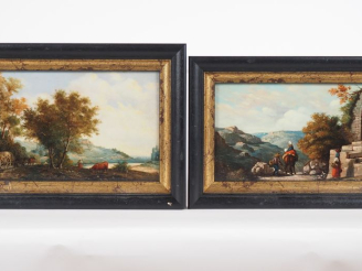 Vente aux enchères Arrés Jules LAPOQUE. 2 tableautins en pendant.  "Paysages italiens ani
