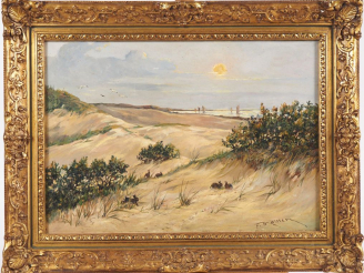 Vente aux enchères MAISSEN. "Dunes en bord de mer". Huile sur panneau, signée en bas à dr